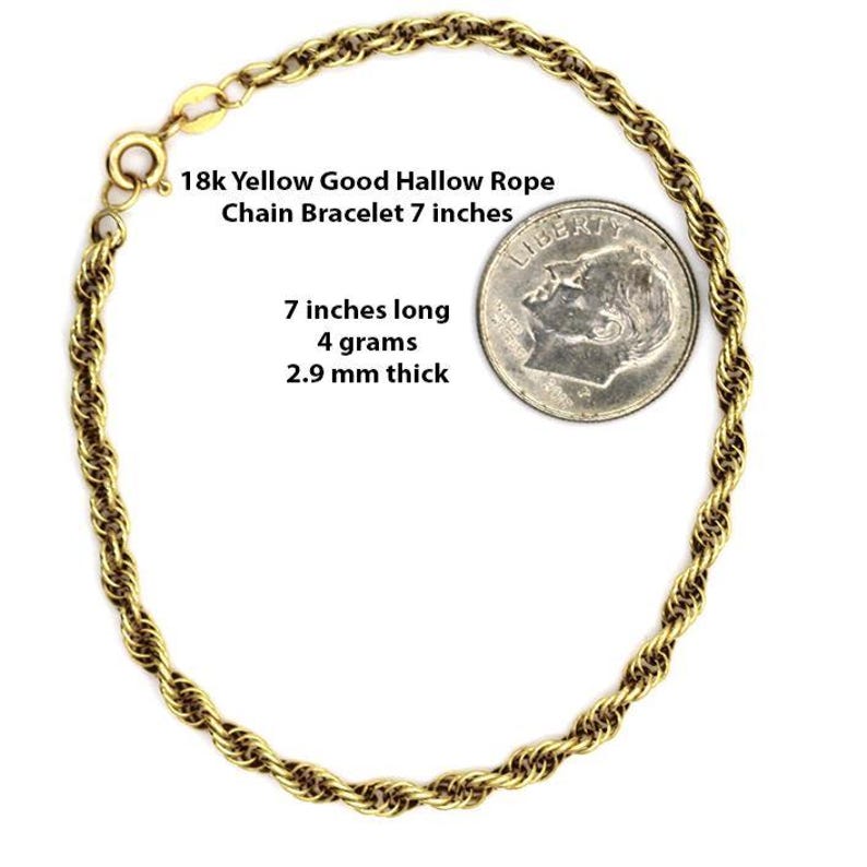 18k Yellow Gold Hollow Rope Chain Bracelet 7 Inches - Etsy