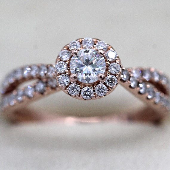 Bague Halo 47 Diamants Naturels – Or Rose 14K – Taille 6.5 – Excellent état