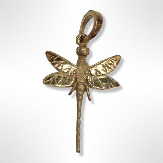 14K Yellow Gold Dragon Fly Pendant