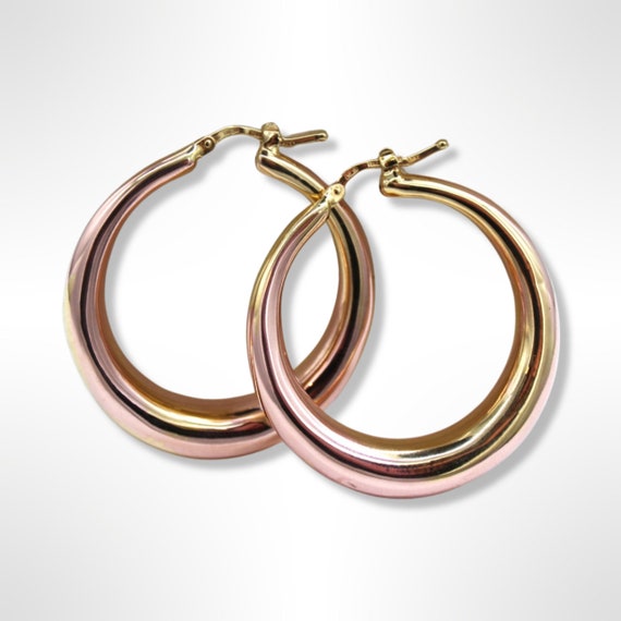 18k Gold Tube Hoop Oval Tapered Earrings - image 1