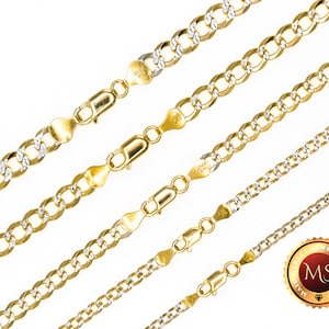 14k Gold Over SOLID 925 Sterling Silver Diamond Cut CURB Cuban Chain Necklace Bracelet