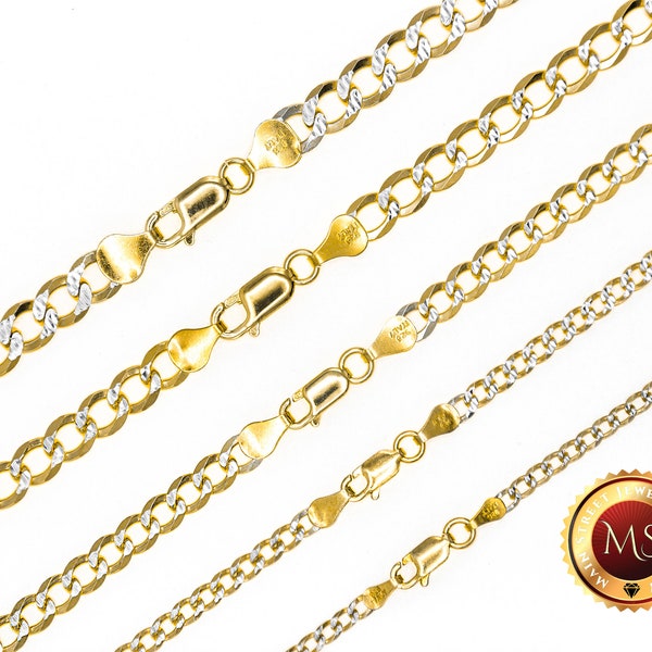 14k Gold Over SOLID 925 Sterling Silver Diamond Cut CURB Cuban Chain Necklace Bracelet