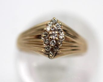 14k Yellow Gold Diamond Cluster Ring Size 8