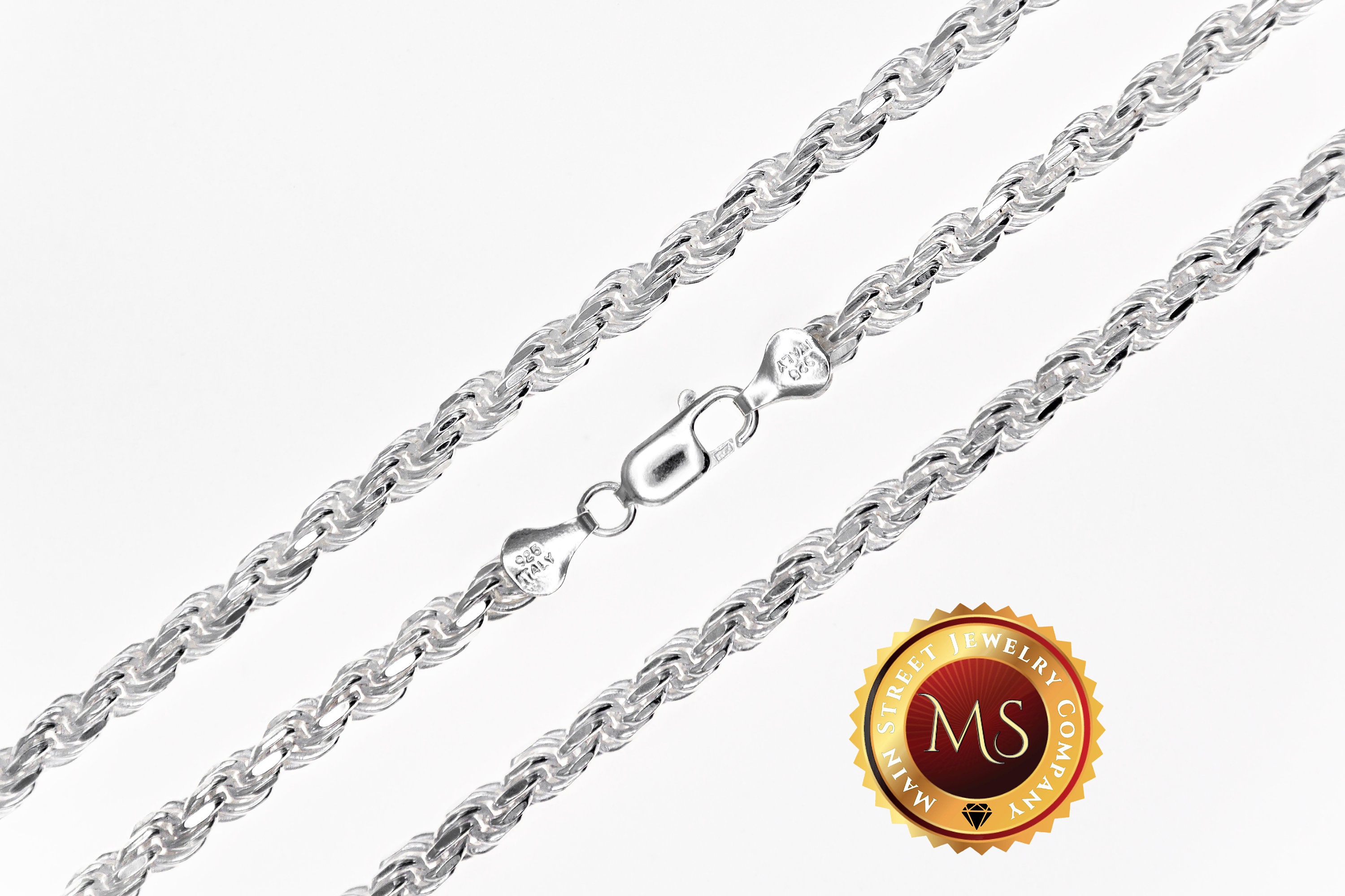 5mm 925 Sterling Silver Diamond Cut Rope Chain Necklace or