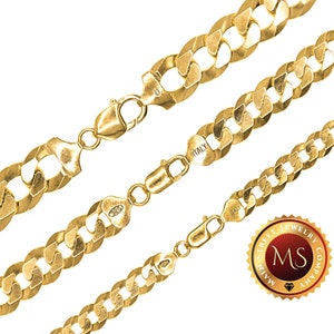 14k Gold over 925 Sterling Silver Italy Flat Curb Chain Multiple Lengths and Widths