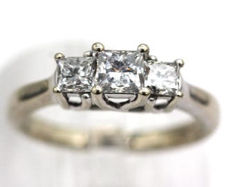 14k White Gold Diamond Princess Cut Engagement Ring Size 6.5