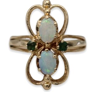 14K Gold Opal and Emerald Ring (size 6)