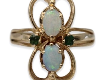14K Gold Opal and Emerald Ring (size 6)