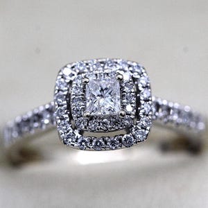 14k White Gold Natural Princess Cut Diamond Ring Size 5.5