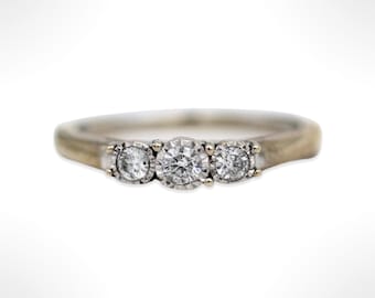 14K White Gold ~0.15 ct t/w Three Stone Diamond Engagement Ring (size 7)