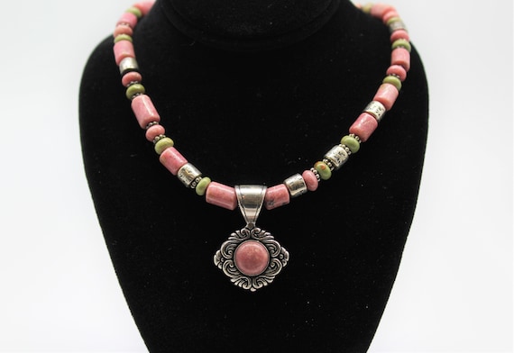 925 Sterling Silver Rhodonite Necklace 18"