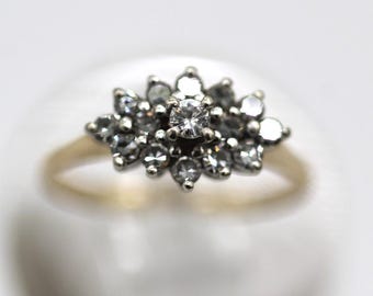 14k Yellow Gold Vintage Diamond Cluster Ring Size 6.25