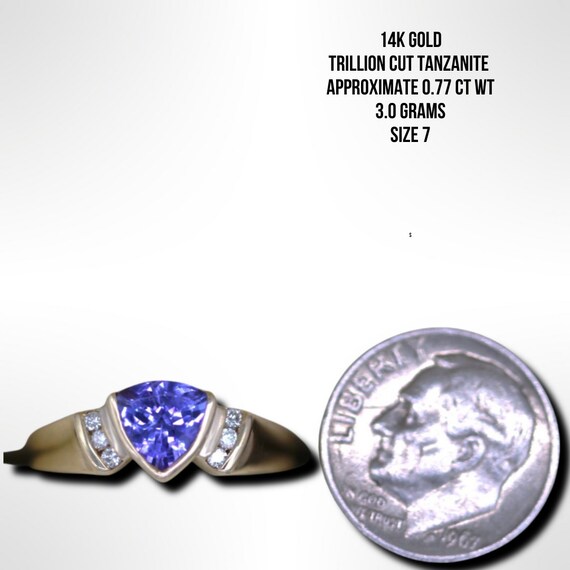 14K Gold Trillion Cut Tanzanite and Diamond Ring … - image 7