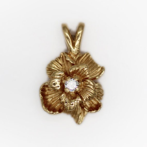 14K Gold and Diamond Floral Pendant