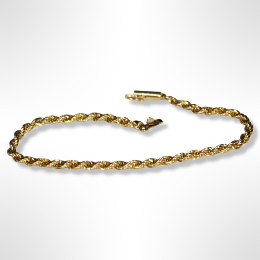 14K Yellow Gold Diamond Cut Rope Bracelet 7 inch Etsy