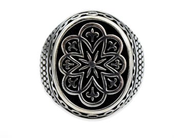 925 Sterling Silver Fleur-De-Lis Men's Ring sizes US 9 - 12