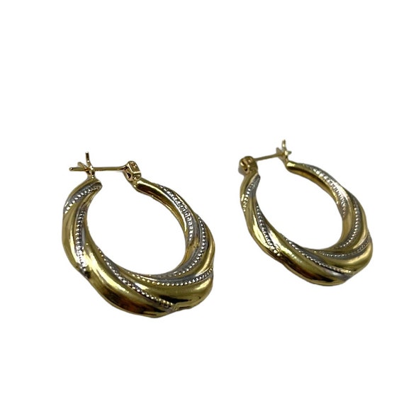 14k Gold Textured Hoop Earrings View 3