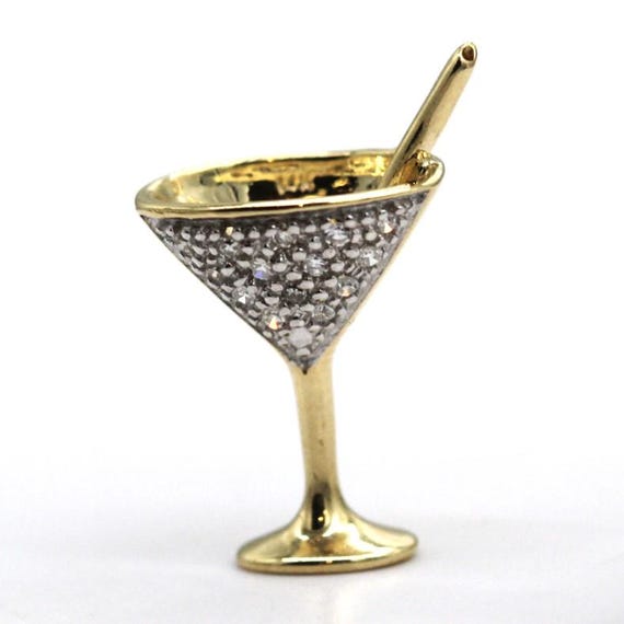 14k Yellow Gold Diamond Adorned Martini Glass Pendant
