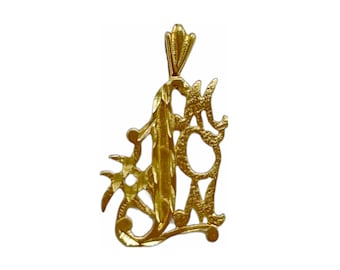 May include: Gold pendant charm with the letter 'A' in a decorative, ornate script.