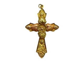 Black Hills Gold Cross Pendant, Tri Color Gold Cross, 10k and 12k Gold (RARE!)