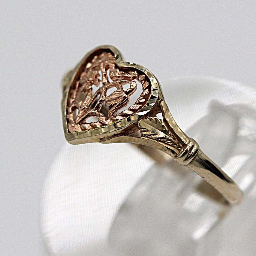 10K Two-tone Gold Filigree Flowered Heart Ring Size 6.75 - Etsy