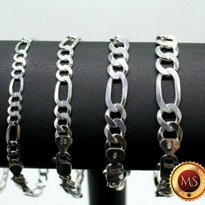 Savlano 925 Sterling Silver Figaro Chain Bracelet - Italian Made, Solid Link, Hypoallergenic, Gift Box Included