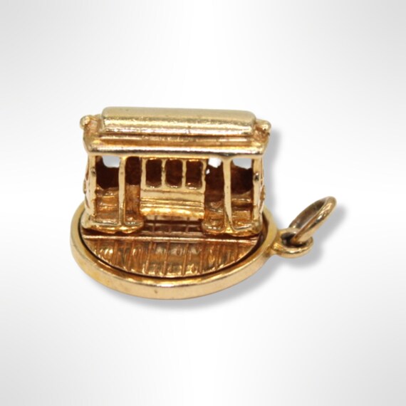 14K Yellow Gold Rotating Platform Trolley Car Cha… - image 5