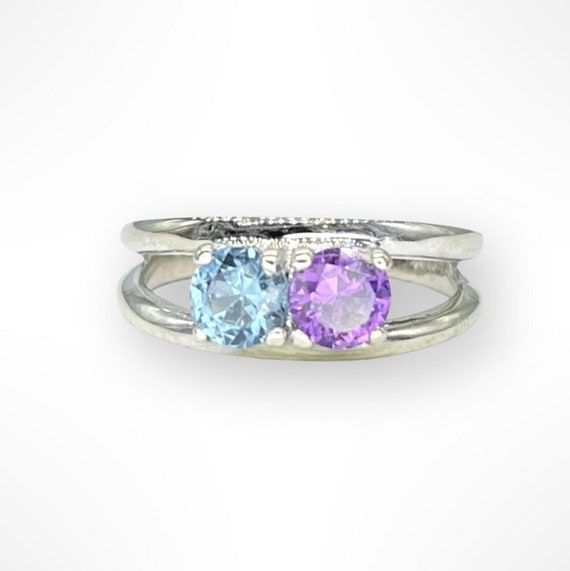 14k White Gold Purple Topaz and Aquamarine Ring Si