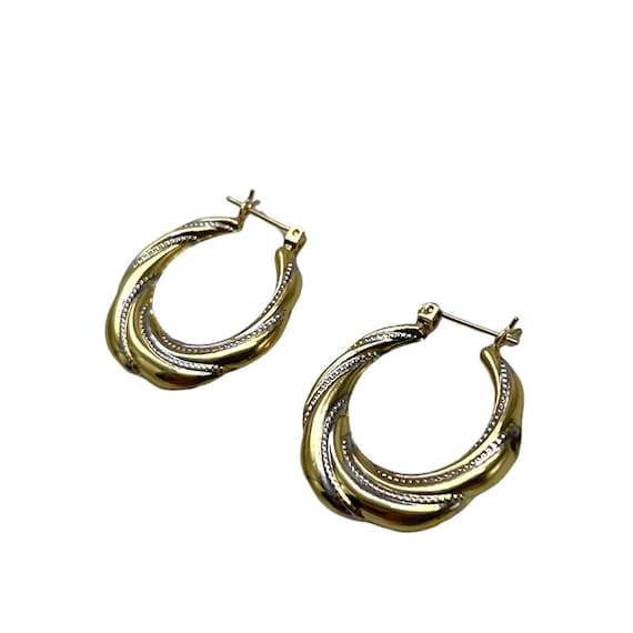 14k Gold Textured Hoop Earrings View 4