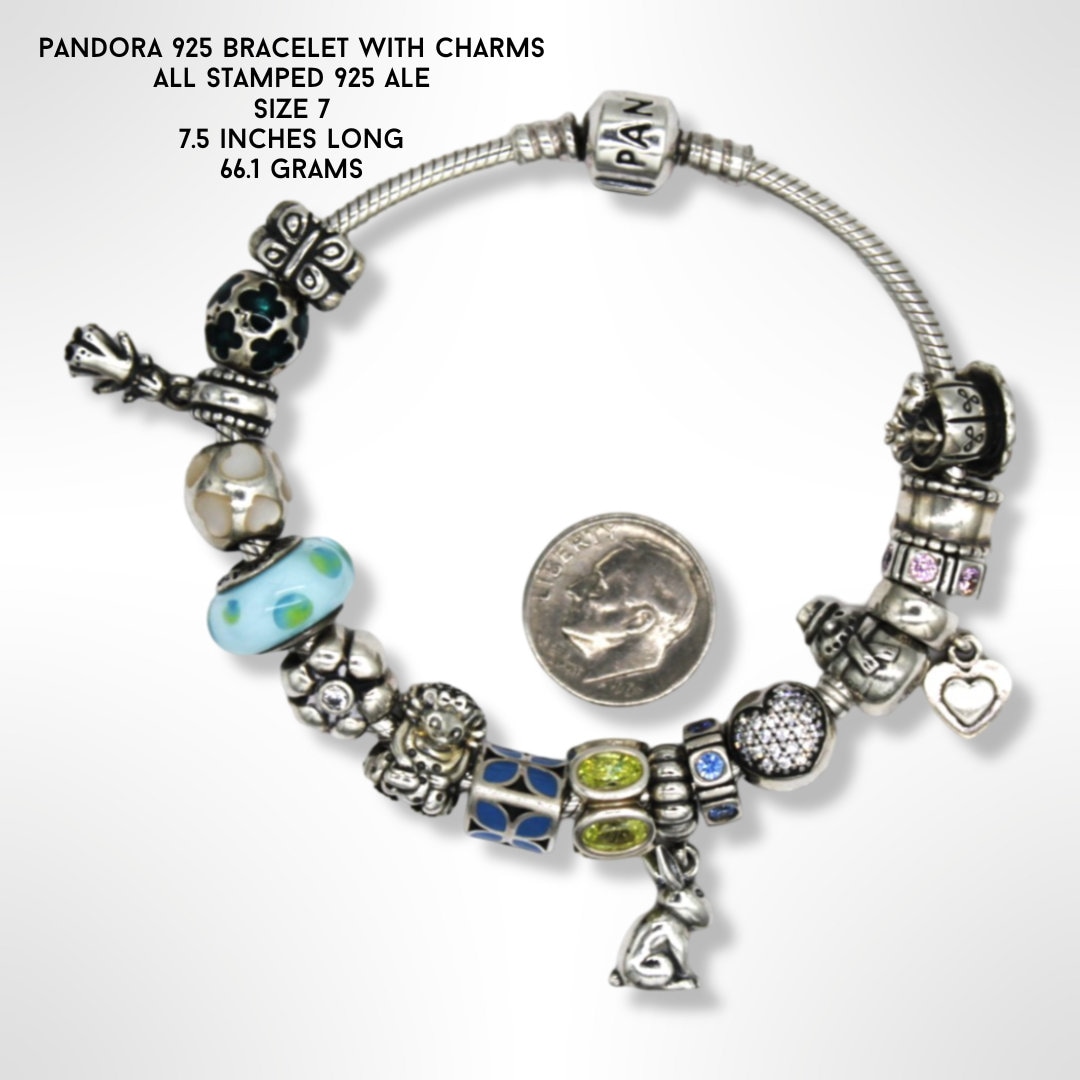PANDORA Charm Bracelet With 925 ALE Stamped Charms Blue 7.5 Inches Long Etsy
