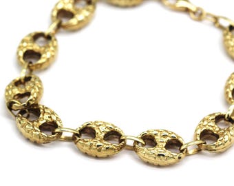 10k Yellow Gold Puffed Mariner Chain Bracelet 9 inches