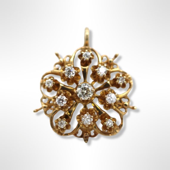Antique Victorian 14K Gold Diamond Flower Pendant - image 2