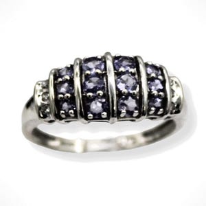 10K White Gold Tanzanite and Diamond Cocktail Ring (Size 7)