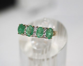 10K Yellow Gold Oval Emerald and Diamond Anniversary Ring ( Size 8.25)