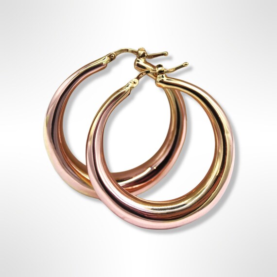 18k Gold Tube Hoop Oval Tapered Earrings - image 5