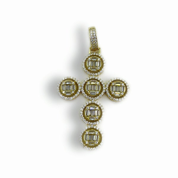925 Sterling Silver CZ Gold Plated Masonic Orb Cross
