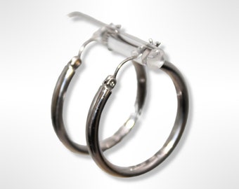 14K White Gold 1 Inch Hoops with Latch Backs