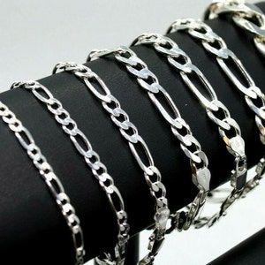 925 Italy SOLID Sterling Silver FIGARO Link Chain Bracelet 7&quot; - 10&quot;