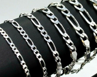 925 Italy SOLID Sterling Silver FIGARO Link Chain Bracelet 7" - 10"