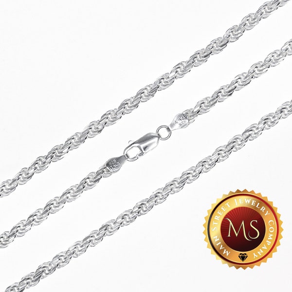 4mm Italy 925 SOLID Sterling Silver Diamond-Cut ROPE Chain Necklace or Bracelet 8"- 36"