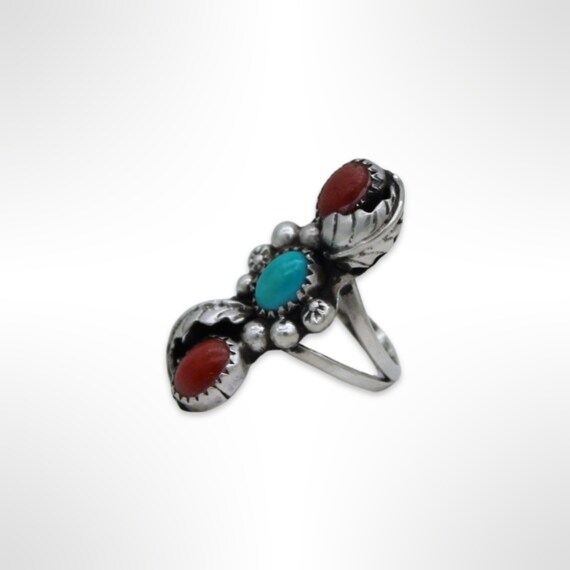 925 Sterling Silver Turquoise and Carnelian Ring … - image 3