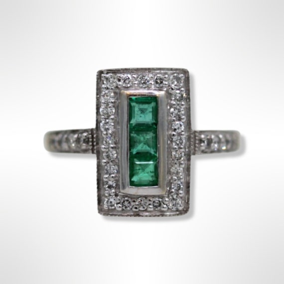 Vintage 14K White Gold Effy Bita Emerald Diamond … - image 1
