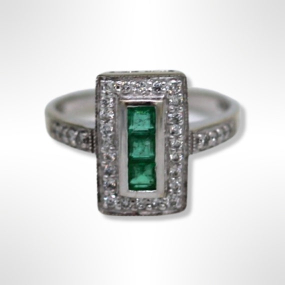 Vintage 14K White Gold Effy Bita Emerald Diamond … - image 2