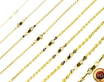 14k Gold over 925 SOLID Sterling Silver Diamond Cut ROPE Chain Necklace