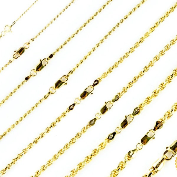 14k Gold over 925 SOLID Sterling Silver Diamond Cut ROPE Chain Necklace