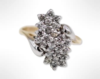 14k Gold Diamond Cluster Statement Ring Size 6.75