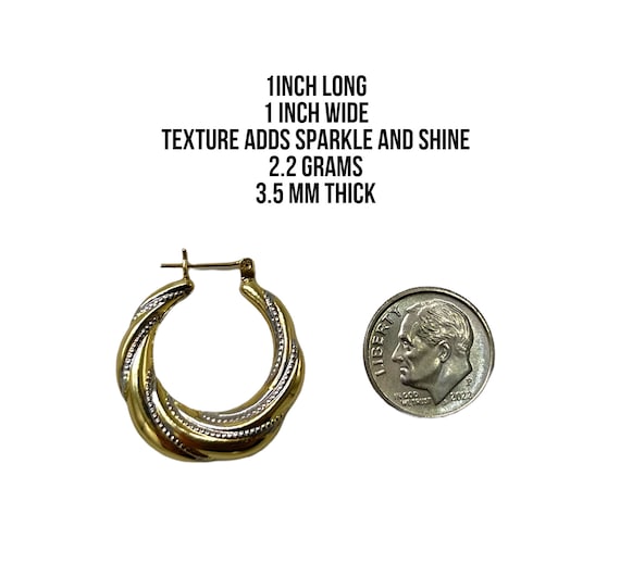 14k Gold Textured Hoop Earrings View 2