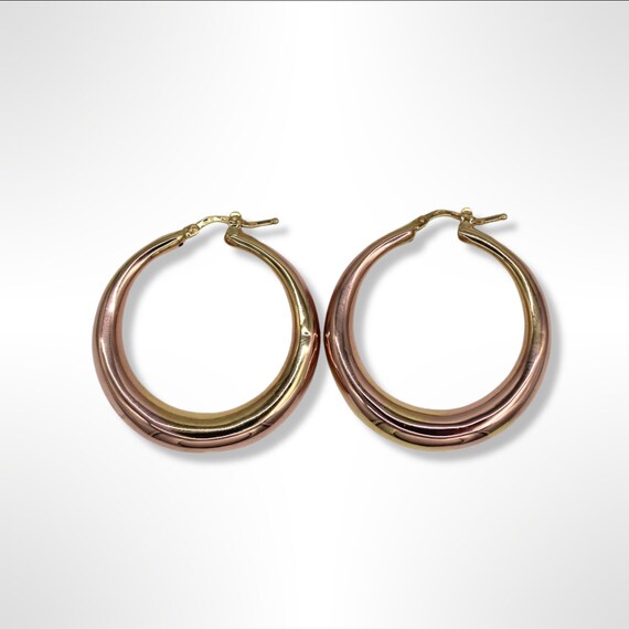 18k Gold Tube Hoop Oval Tapered Earrings - image 2