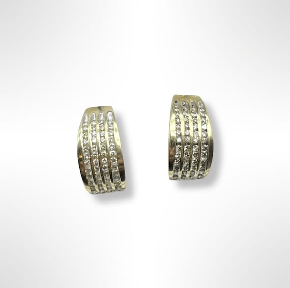14k Gold Earrings with Four Diamond Channels - image 1
