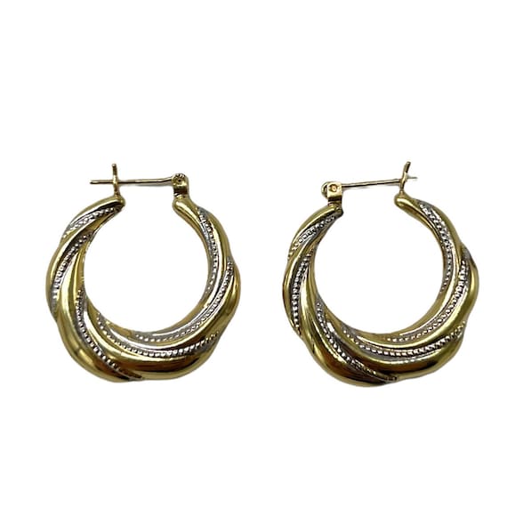 14k Gold Textured Hoop Earrings